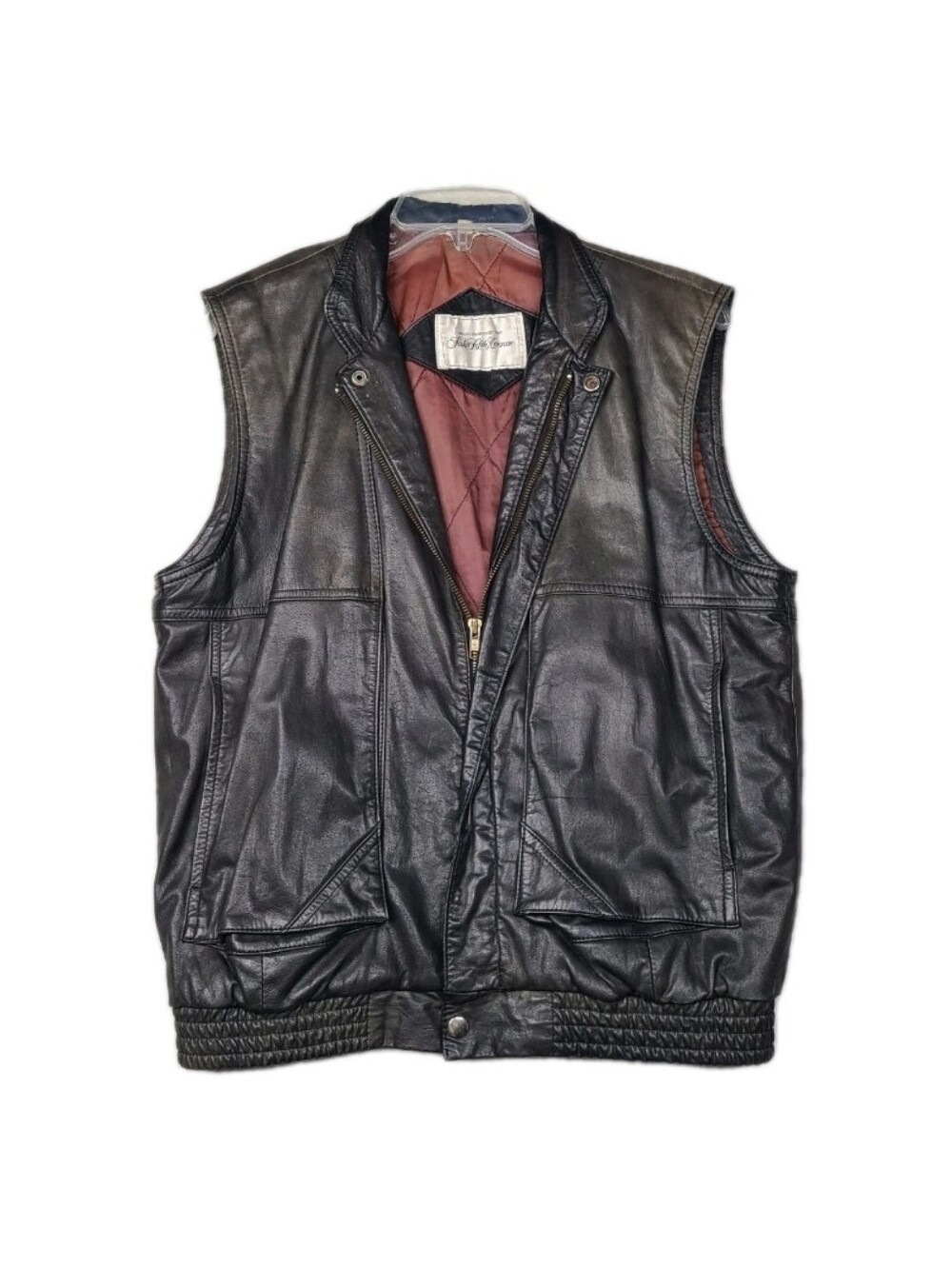 Vtg 70s Mens SAKS FIFTH AVENUE Leather Moto Zip Vest M Gun Metal Distressed RARE